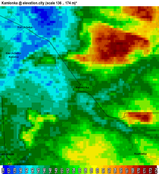 Kamionka elevation map