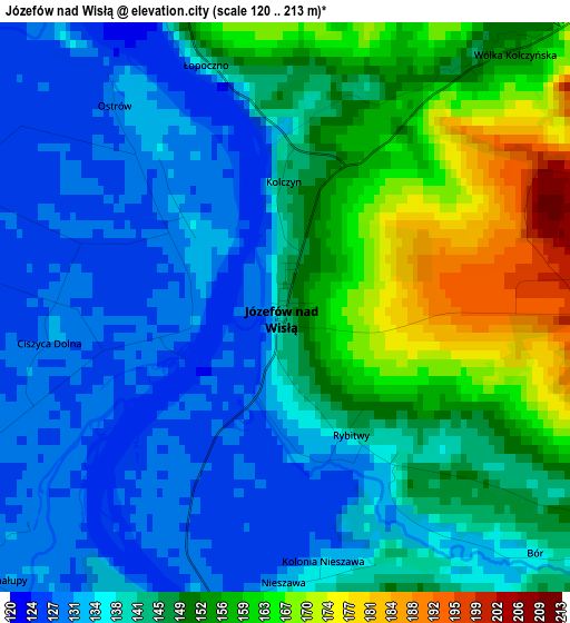 Józefów nad Wisłą elevation map