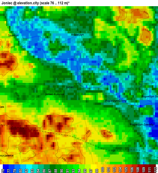 Joniec elevation map