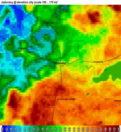 Jeziorany elevation map