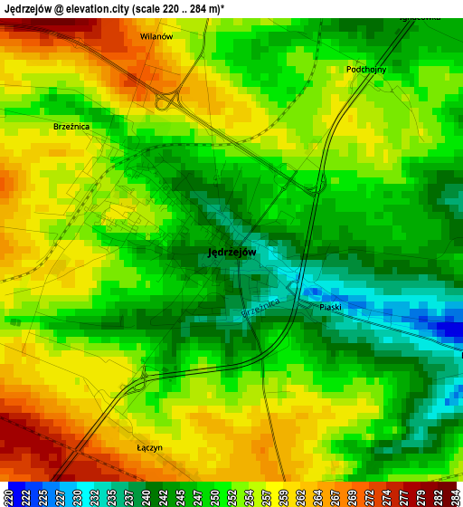 Jędrzejów elevation map