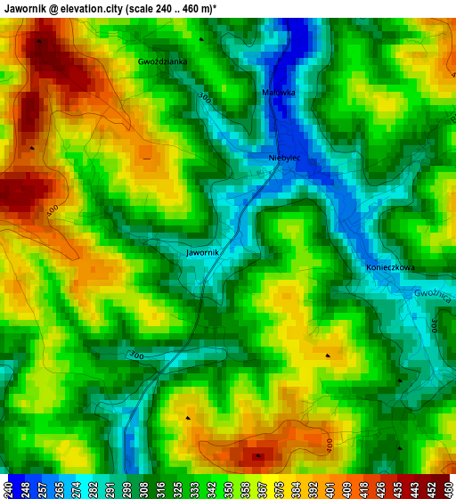 Jawornik elevation map