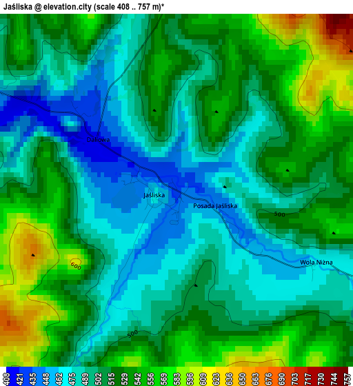 Jaśliska elevation map