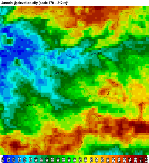 Jarocin elevation map