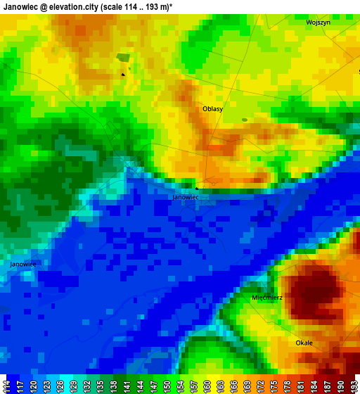 Janowiec elevation map