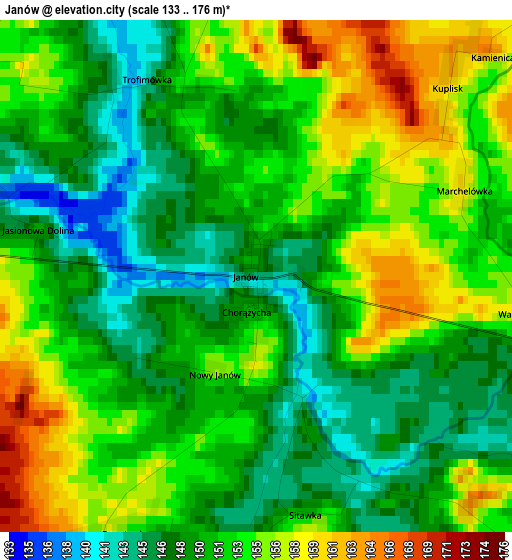 Janów elevation map