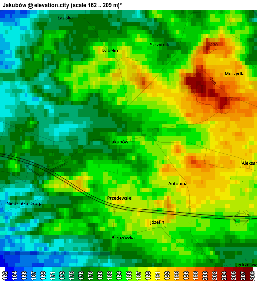 Jakubów elevation map