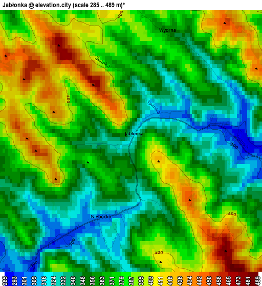 Jabłonka elevation map