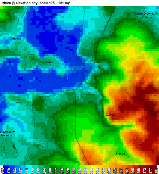 Izbica elevation map