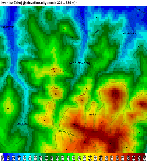 Iwonicz-Zdrój elevation map