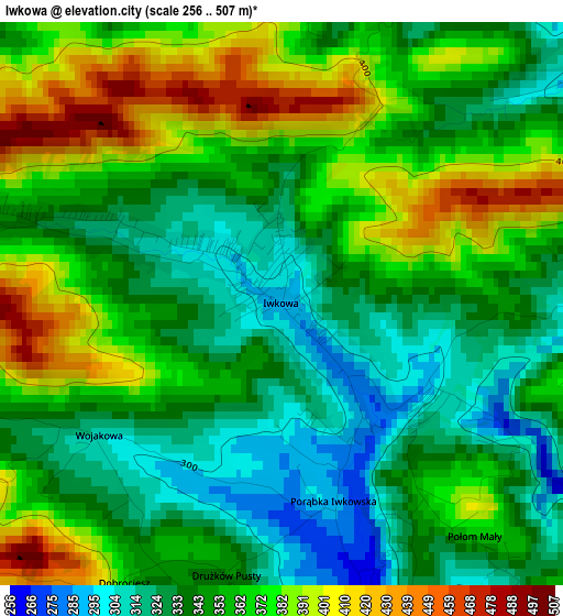 Iwkowa elevation map