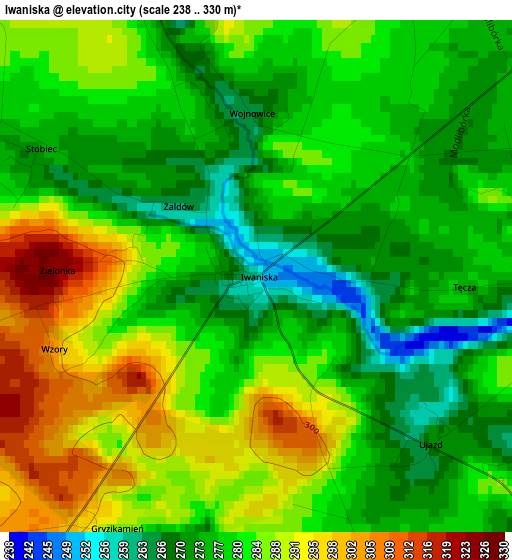 Iwaniska elevation map