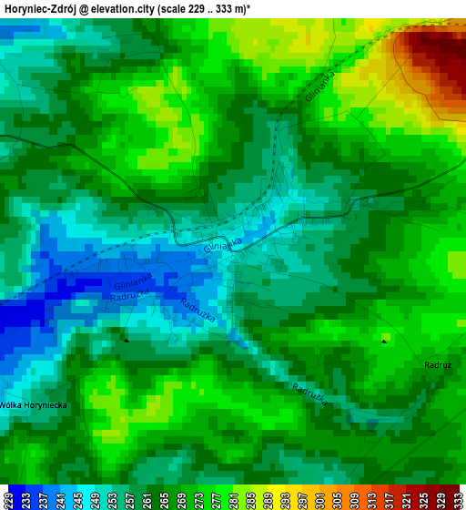 Horyniec-Zdrój elevation map