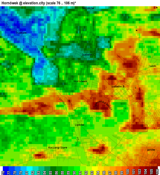 Hornówek elevation map