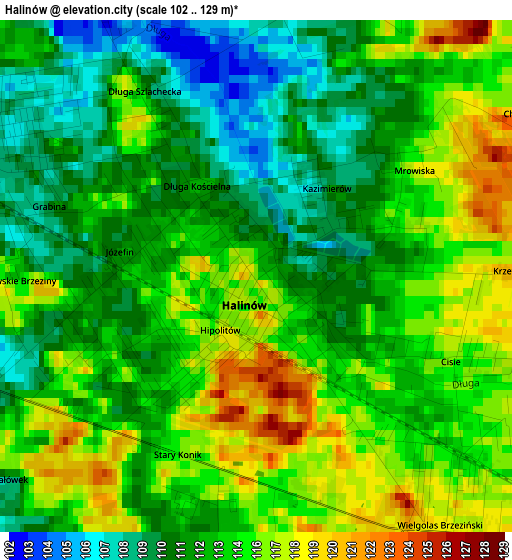 Halinów elevation map