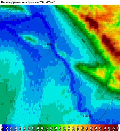 Haczów elevation map