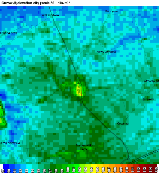 Guzów elevation map