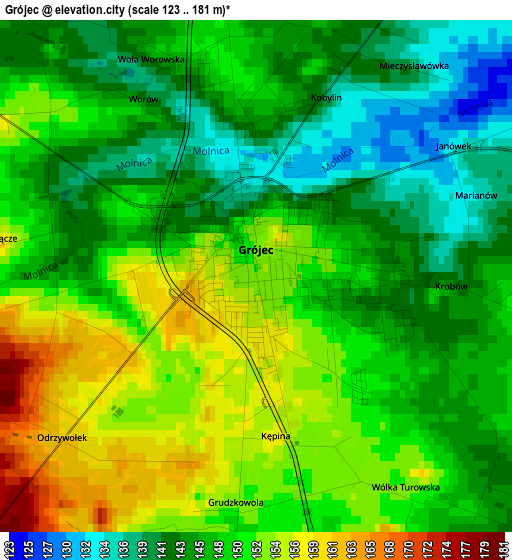 Grójec elevation map