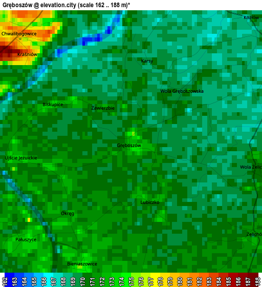 Gręboszów elevation map