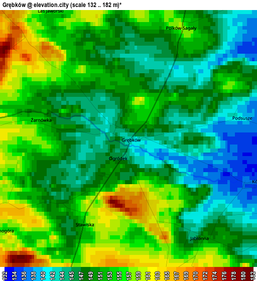 Grębków elevation map