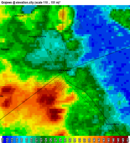 Grajewo elevation map