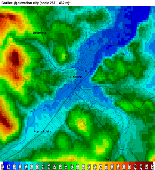 Gorlice elevation map