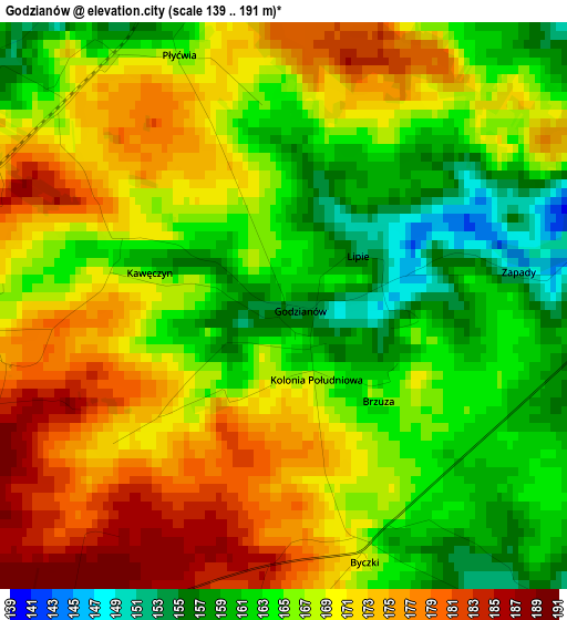 Godzianów elevation map