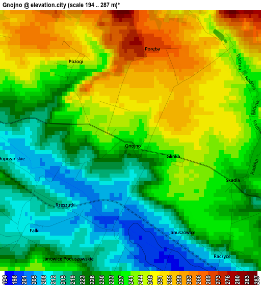 Gnojno elevation map