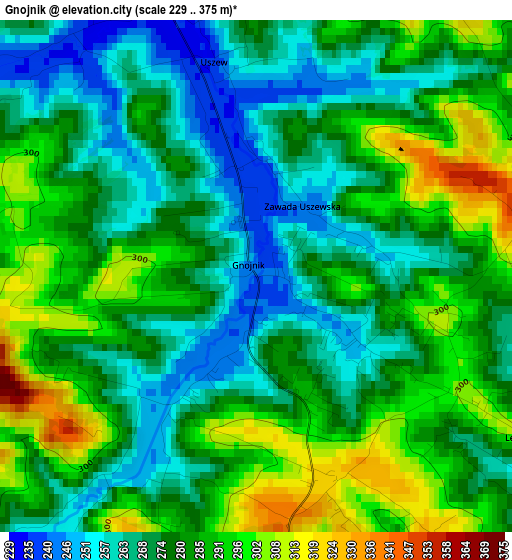 Gnojnik elevation map