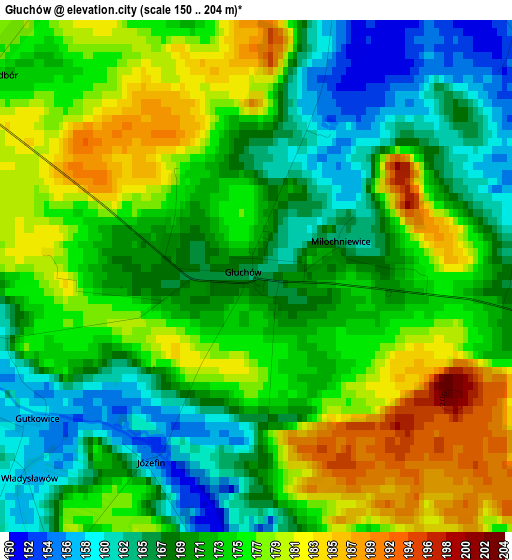 Głuchów elevation map