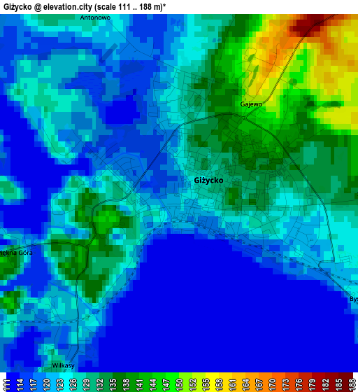 Giżycko elevation map