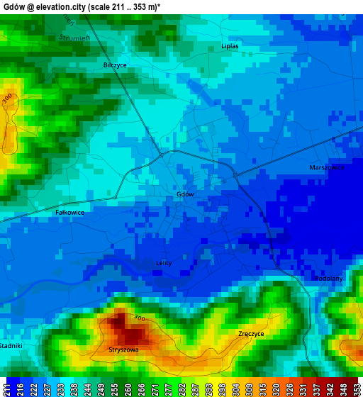 Gdów elevation map