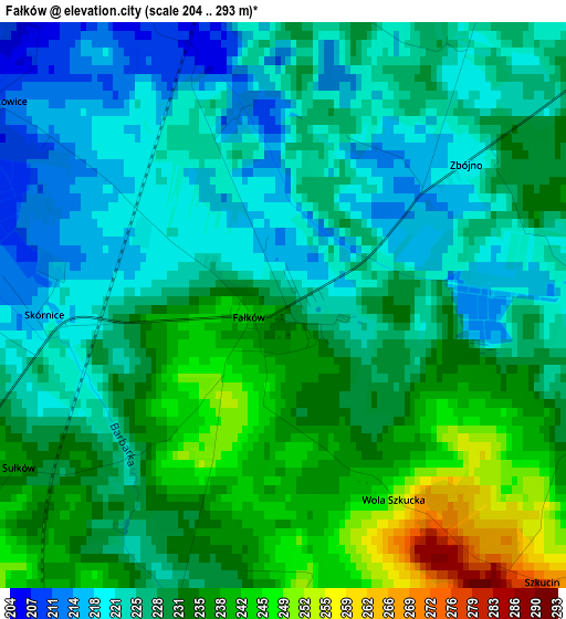 Fałków elevation map