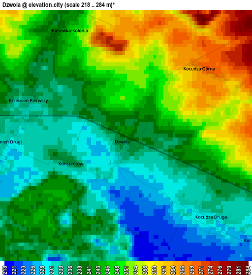 Dzwola elevation map