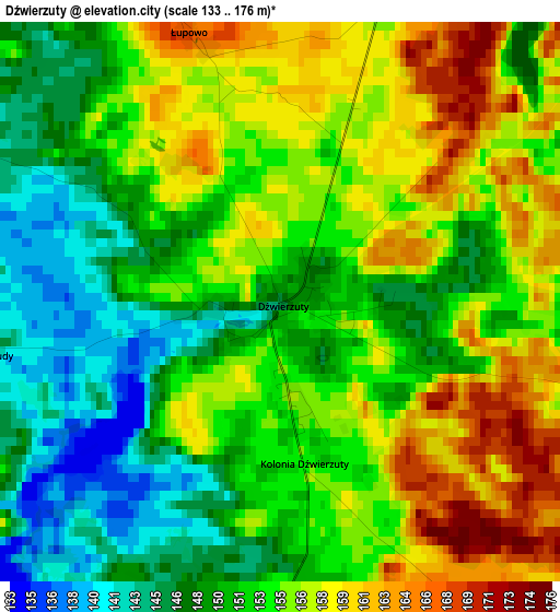 Dźwierzuty elevation map