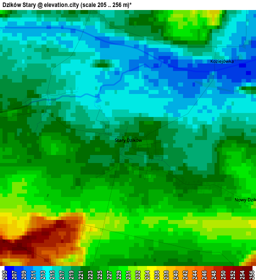 Dzików Stary elevation map