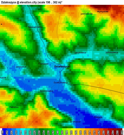 Działoszyce elevation map