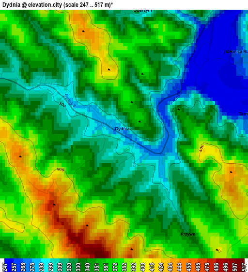 Dydnia elevation map