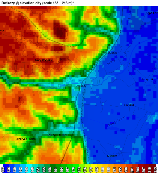 Dwikozy elevation map