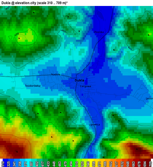 Dukla elevation map