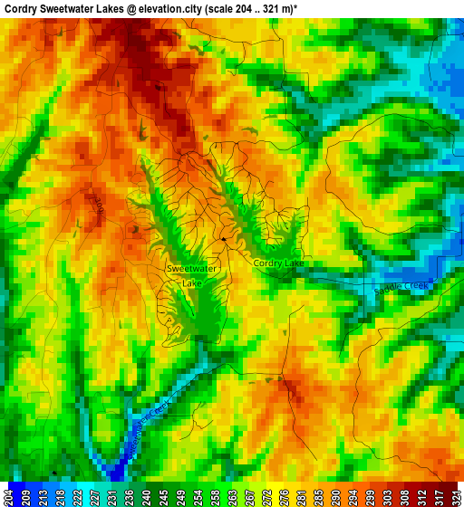 Cordry Sweetwater Lakes elevation map