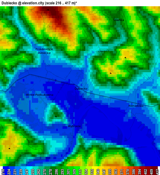 Dubiecko elevation map