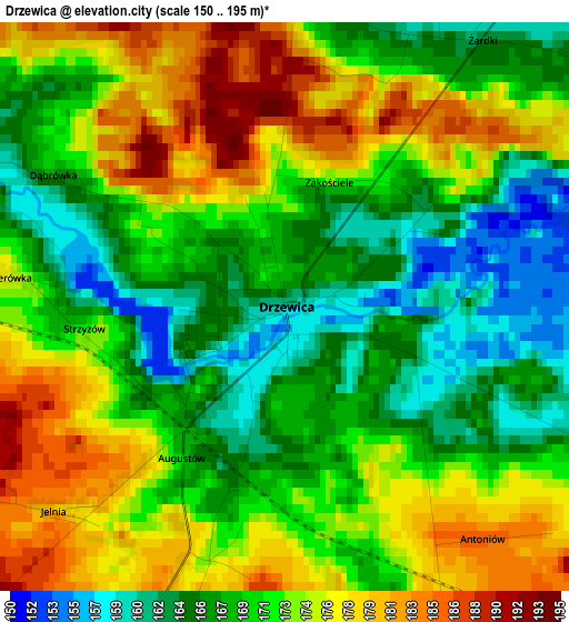 Drzewica elevation map