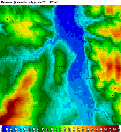 Dębowiec elevation map