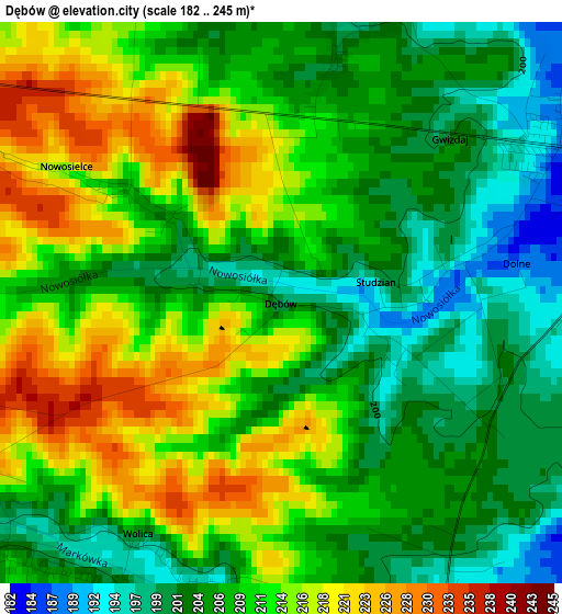 Dębów elevation map