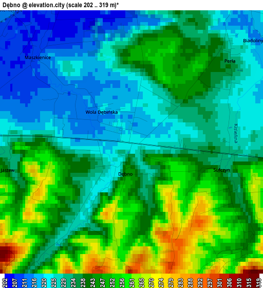 Dębno elevation map