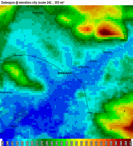 Daleszyce elevation map