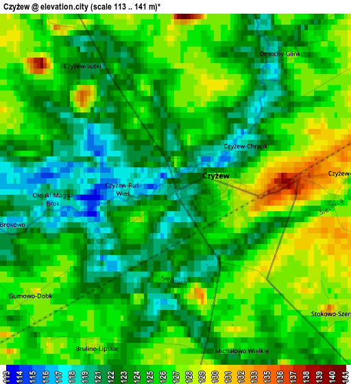 Czyżew elevation map