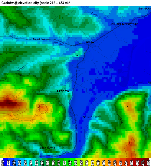 Czchów elevation map