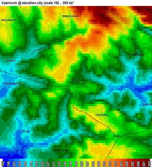 Czarnocin elevation map